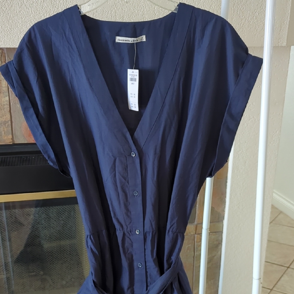 Abercrombie & Fitch Navy Button-Down Cotton Maxi Dress LT